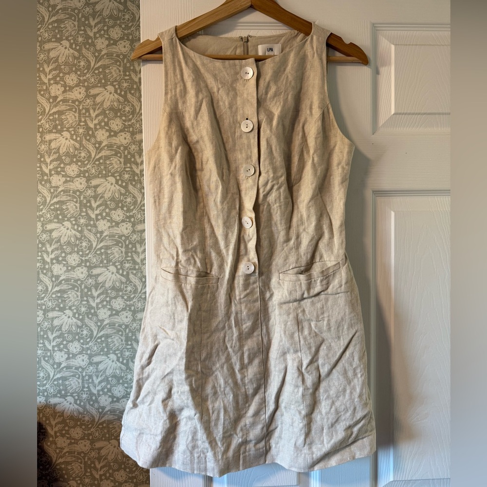 LPA Beige Button-Front Mini Dress
